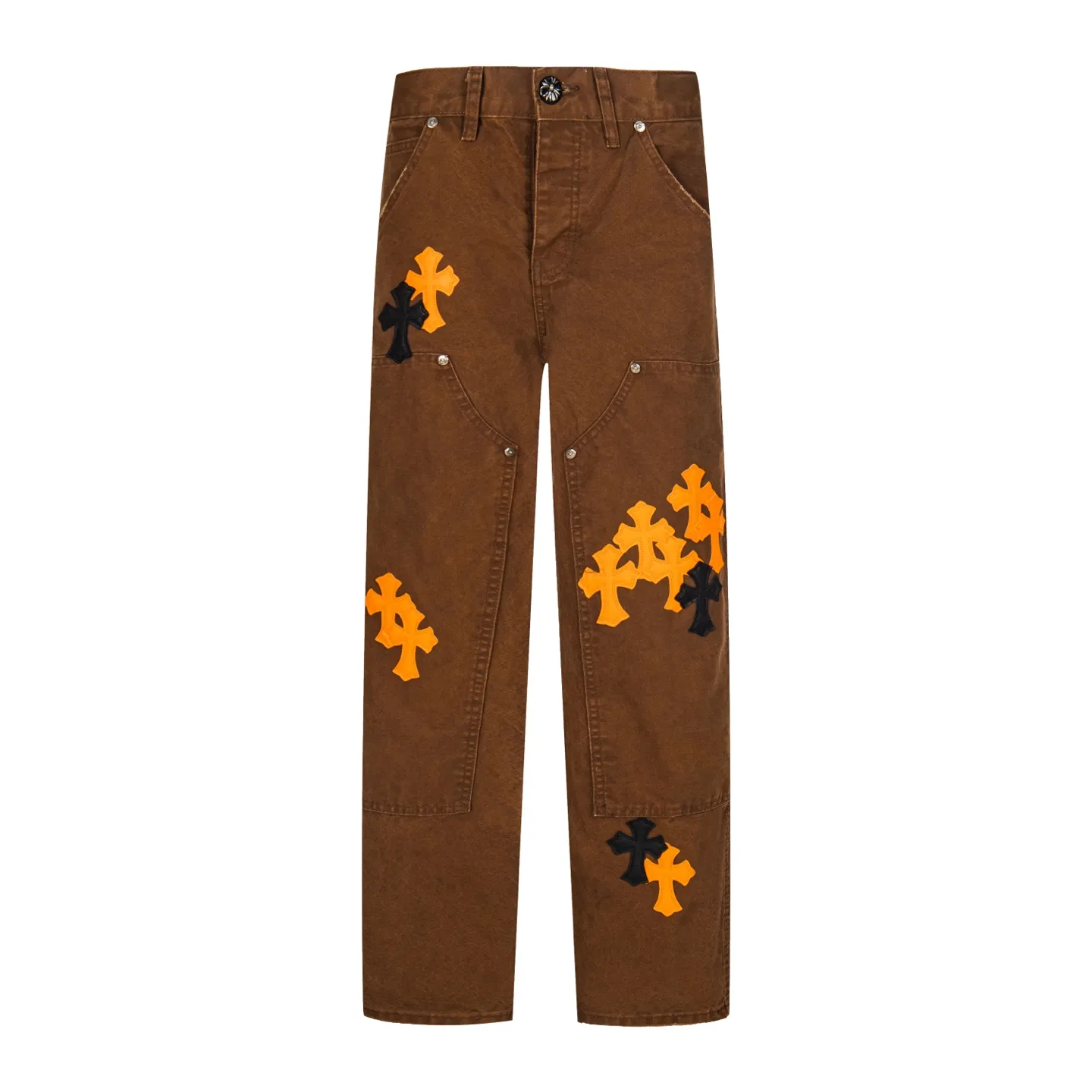 P310 💰 (Top version) Chrome Hearts brown logging orange multi-leather jeans. Multi-leather standard workwear jeans and ch jeans need to be washed and then disassembled and hand-stitched with sheepskin cross leather and then spliced to complete. The whole process is too many to explain. About Chrome Hearts This is an extremely luxurious fashion brand that can also be called the aristocrat of the high street. It has always been an exclusive brand for some hipsters or the rich second generation. Compared with ordinary high streets, it is more luxurious and noble. Compared with luxury brands, it has a more fashionable personality. It has always been a brand that I have a special liking for. Color: Brown Size: 28-30-32-34-36 (corresponding to S-M-L-XL-XXL)